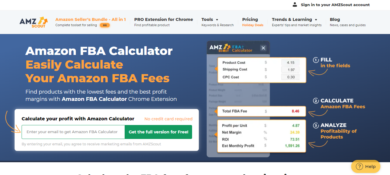 AMZScout FBA Fees Calculator