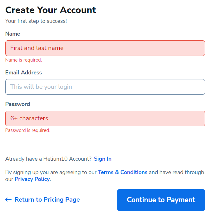 Create Account Create Account