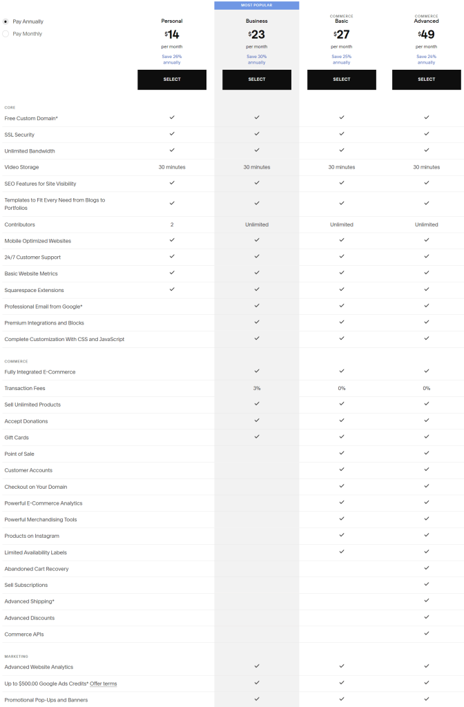 Squarespace Pricing Plan Squarespace Pricing Plan - Squarespace Promo Code