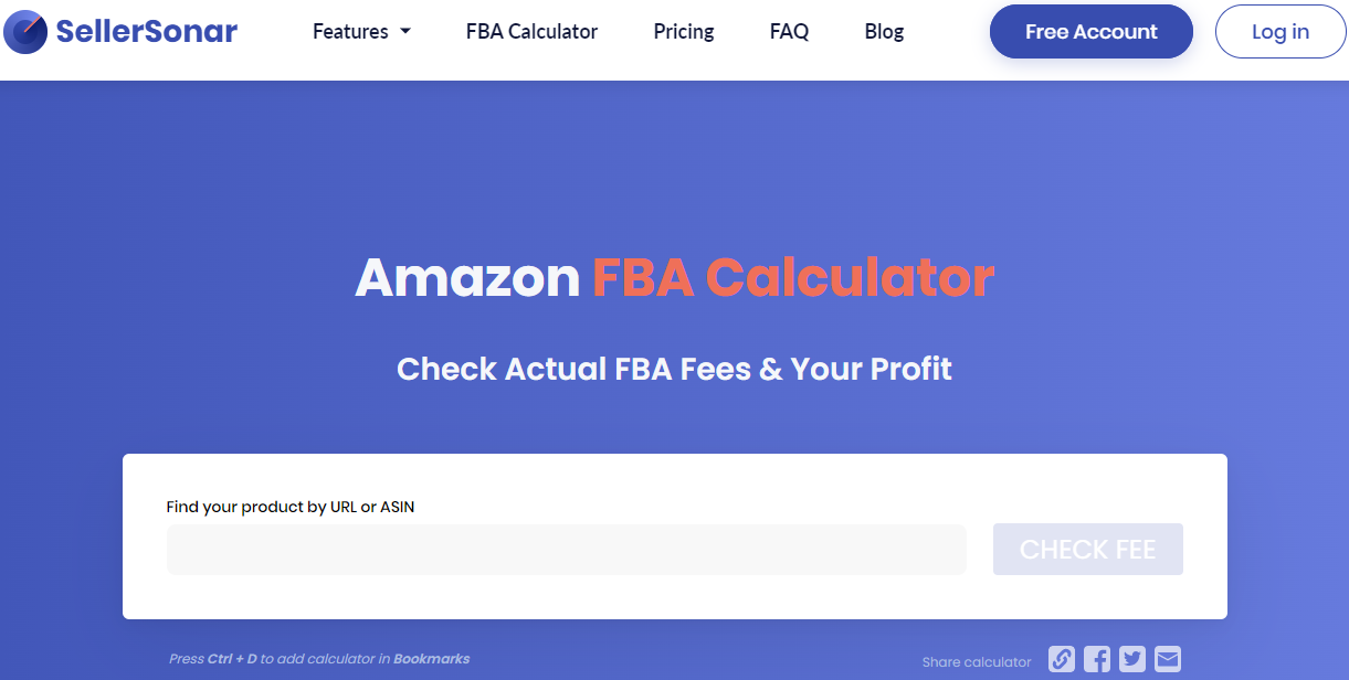 Seller sonar Amazon FBA Calculator