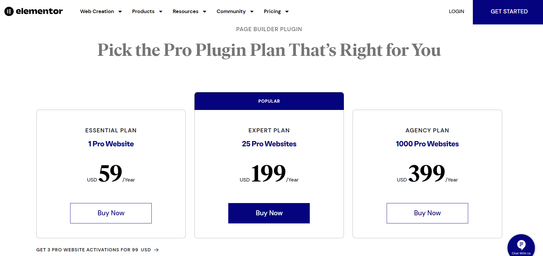 Elementor Pricing Plan