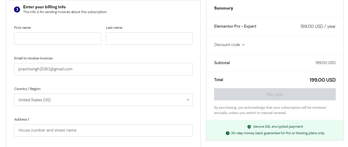 Elementor fill billing details Elementor fill billing details