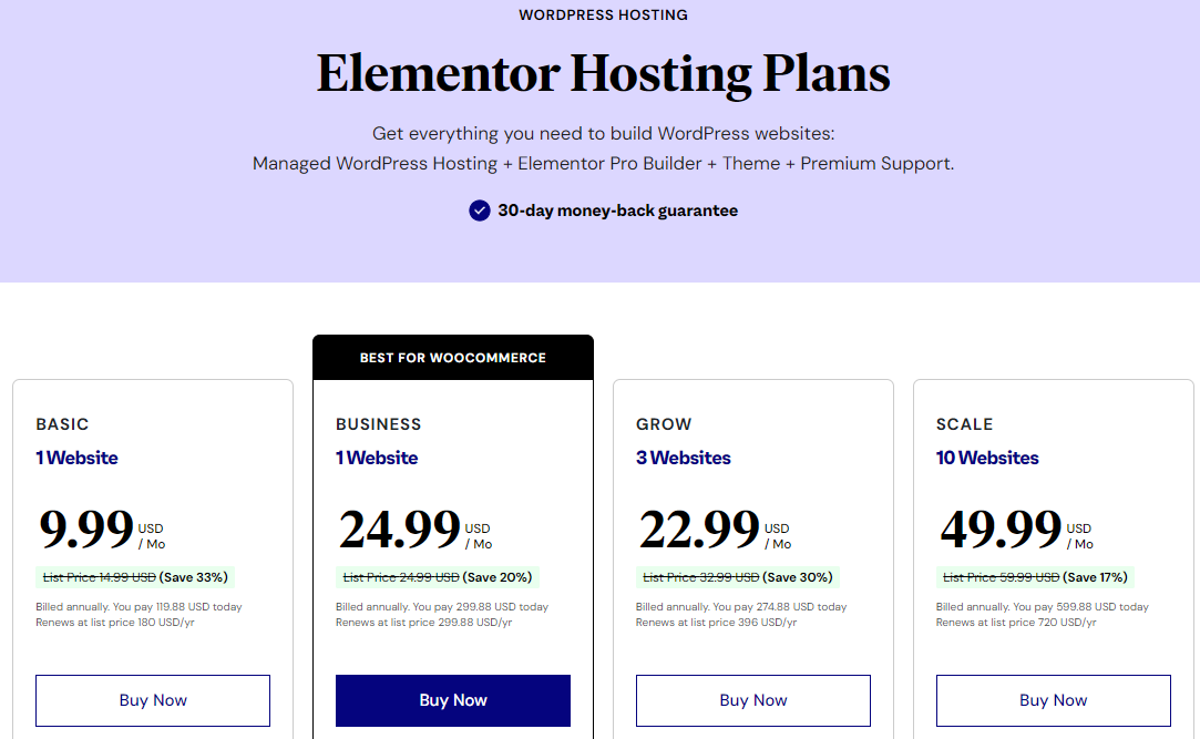 Elemetor WordPress Hosting Pricing