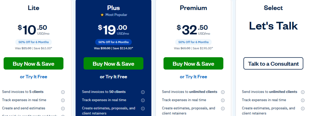 FreshBooks Pricing Plans FreshBooks Pricing Plans