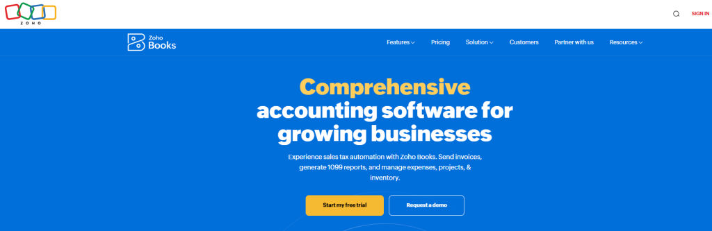 Zoho Books Homepage Zoho Books Homepage