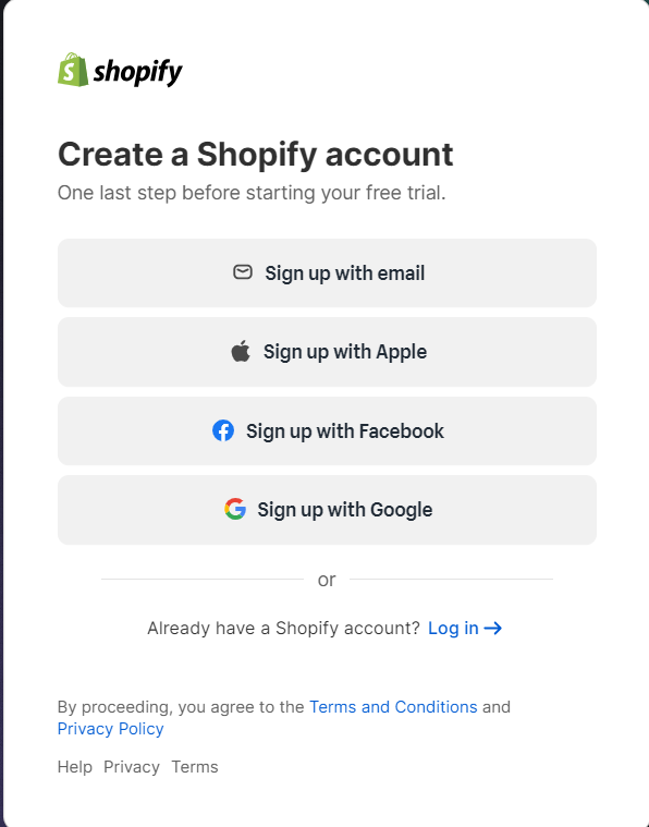 Create A Shopify Account