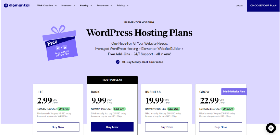 Elementor WordPress Hosting Plans