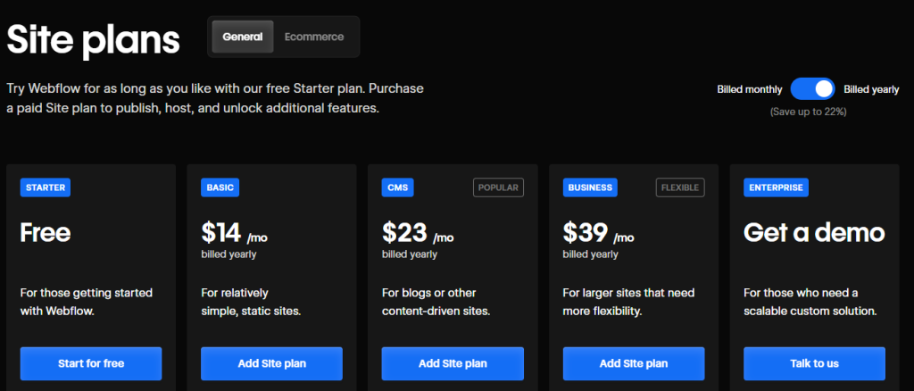 Webflow General Annual Pricing Plans Webflow General Annual Pricing Plans