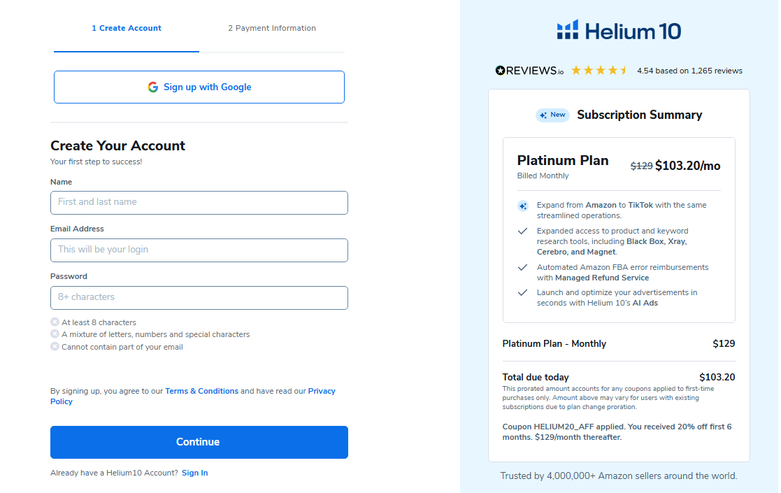 Create A New Helium 10 Account Create A New Helium 10 Account